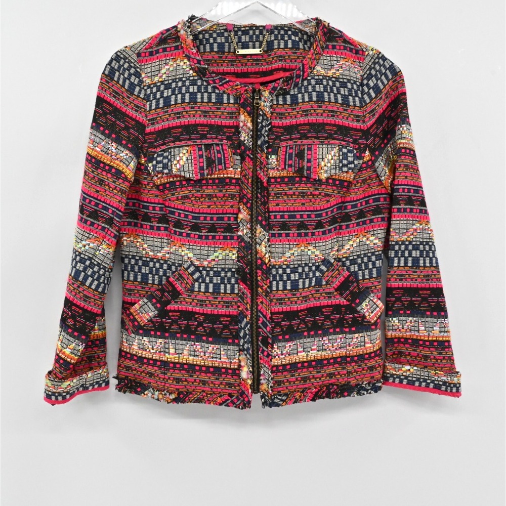 TRINA TURK Womens Tapestry Jacket Size 4 Multicolor Long‎ Sleeve Zip Up Pockets